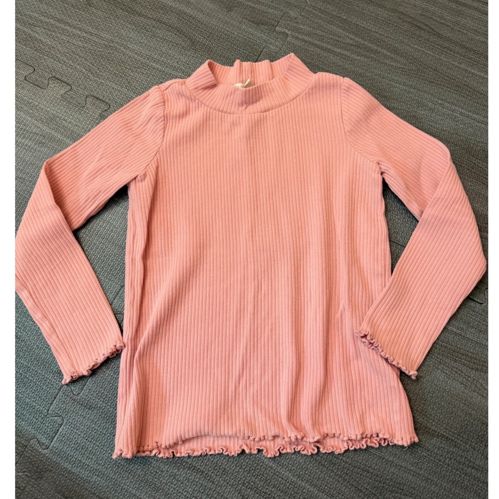 Crewcuts Girls Pink Ribbed Mock Neck Long Sleeve Lettuce Edge Top Size S 6-7